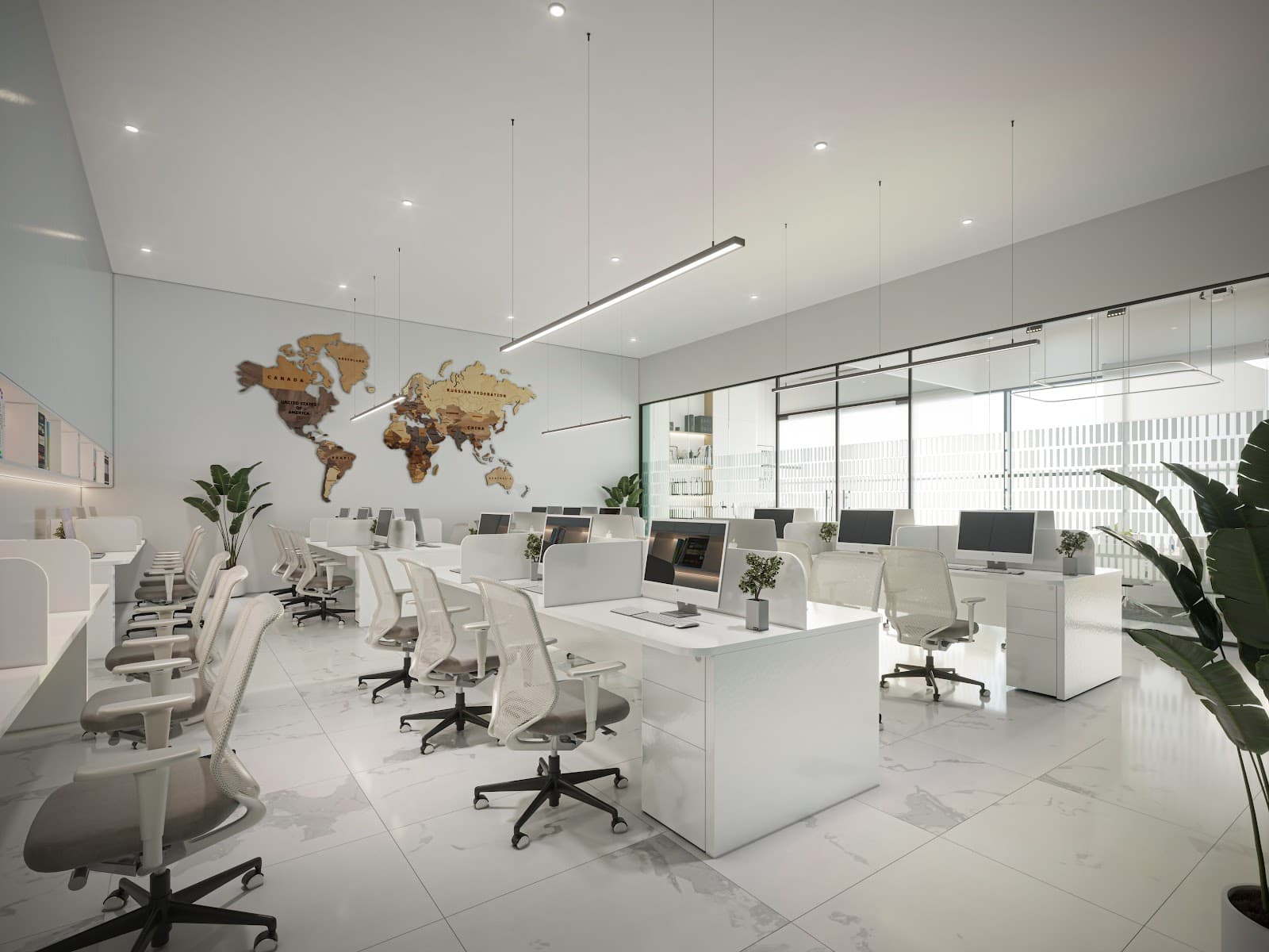 Blanca Ekaiva office workstation render with full-length windows