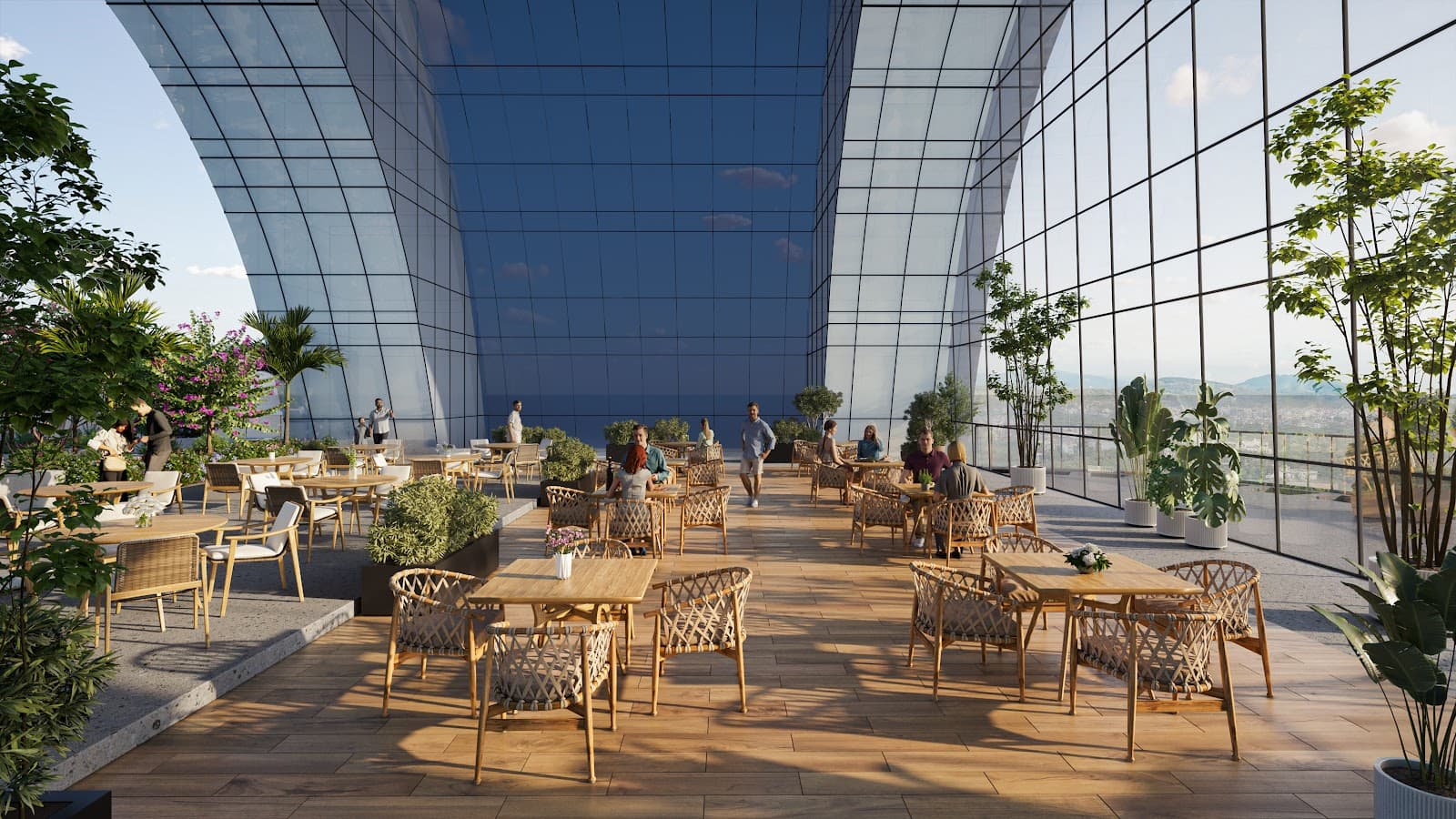 Rooftop restaurant at Blanca Ekaiva with open-sky seating